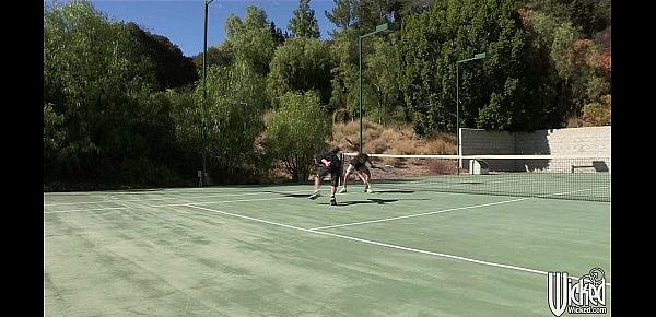  Busty cougar is picked up at the tennis club and double teamed